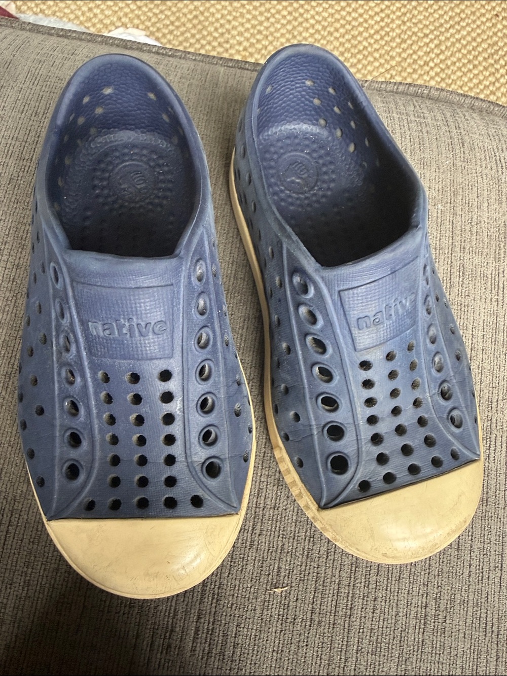 Native Kids Navy Blue Water Shoes with Cream Toe Caps
